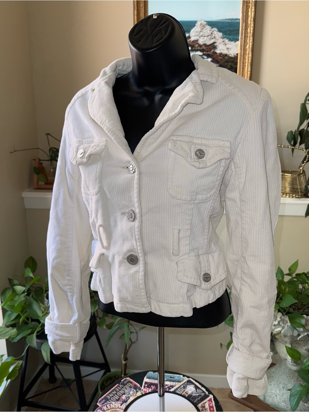 BCBGMAXAZRIA White Corduroy Utility Jacket Size small